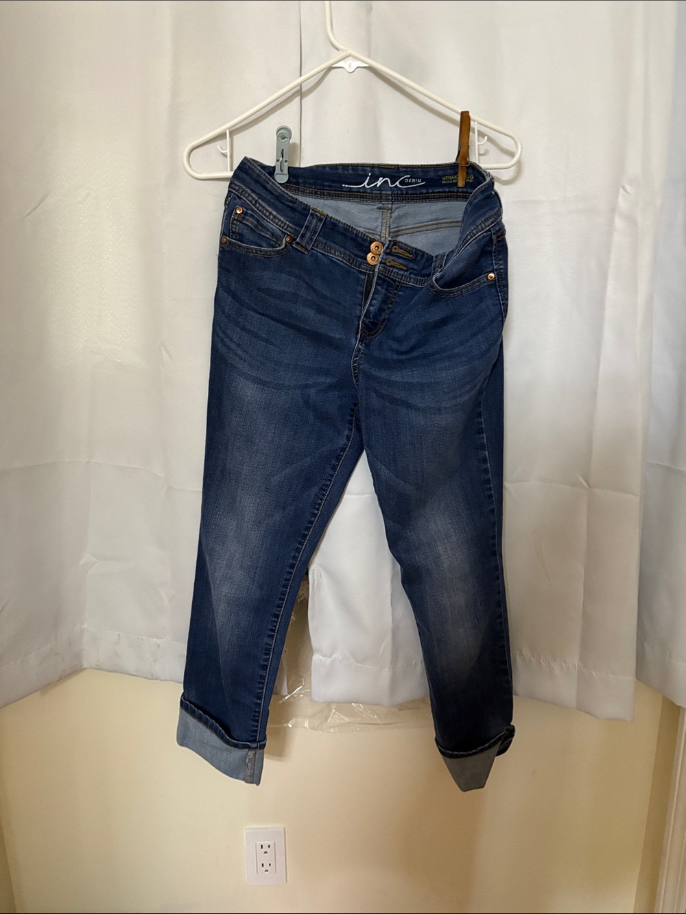 INC International Concepts Dark Blue Boyfriend Jeans with Cuffed Hem
